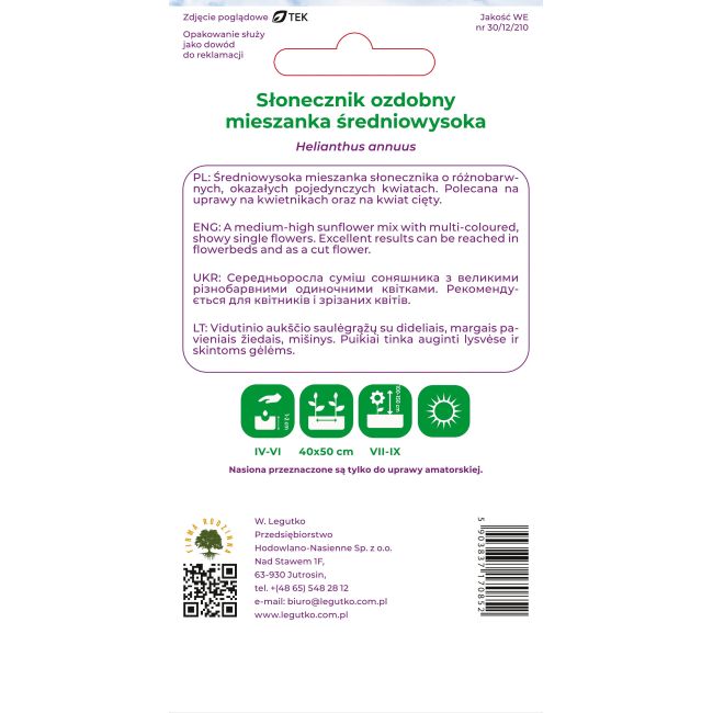 Słonecznik mieszanka 3g - Nasiona - W. Legutko
