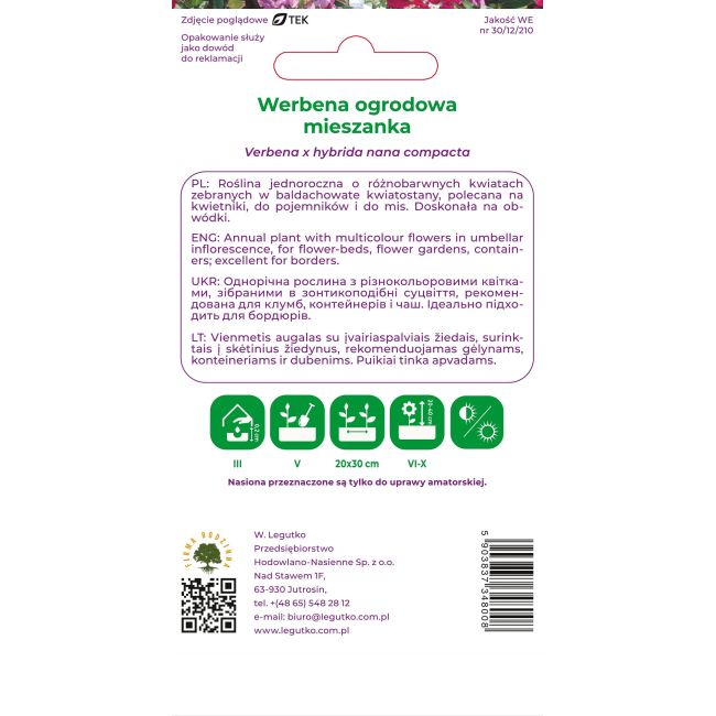 Werbena ogrodowa mieszanka 0.50g - Nasiona - W. Legutko