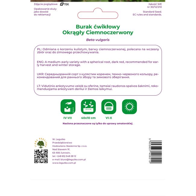 Burak Okrągły Ciemnoczerwony 10g - Nasiona - W. Legutko