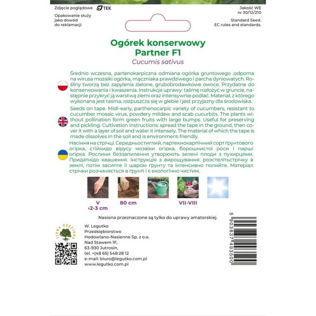 Ogórek Partner F1 7m taśma - Nasiona - W. Legutko