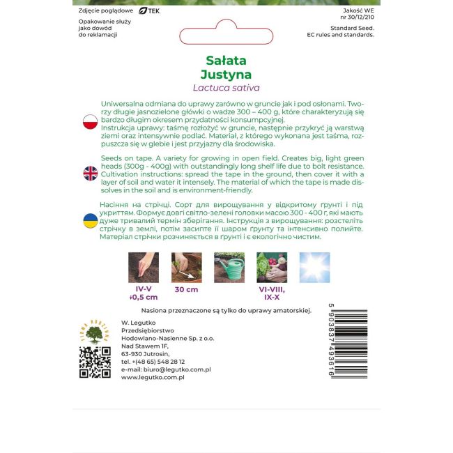 Sałata Justyna 7m taśma - Nasiona - W. Legutko