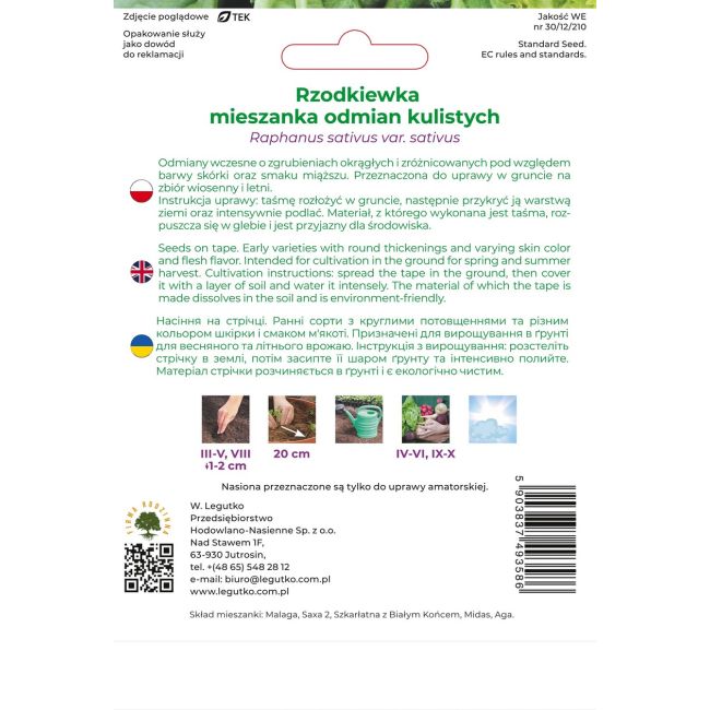 Rzodkiewka mieszanka odmian kulistych 6m taśma - Nasiona - W. Legutko