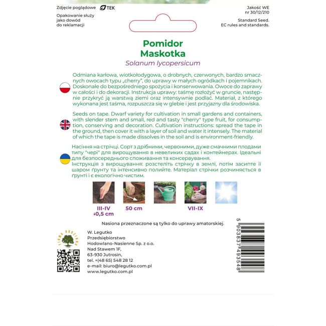 Pomidor Maskotka 6m taśma - Nasiona - W. Legutko