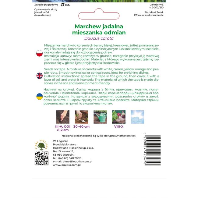 Marchew mieszanka odmian 7m taśma - Nasiona - W. Legutko