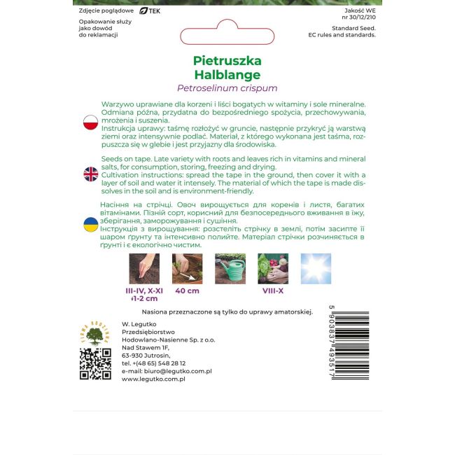 Pietruszka Halblange 7m taśma - Nasiona - W. Legutko