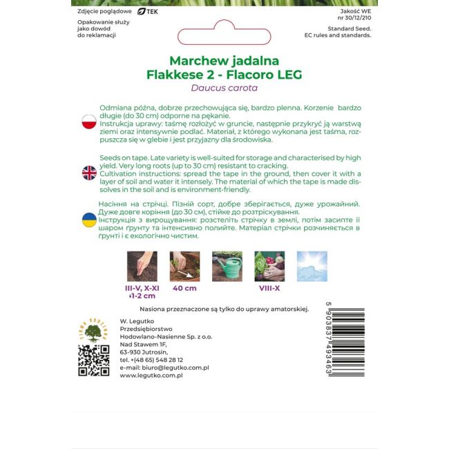 Marchew Flakkese 2 Flacoro LEG 7m taśma - Nasiona - W. Legutko