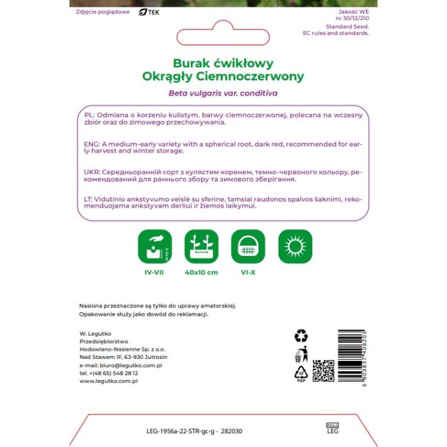 Burak Okrągły Ciemnoczerwony 20g - Nasiona - W. Legutko