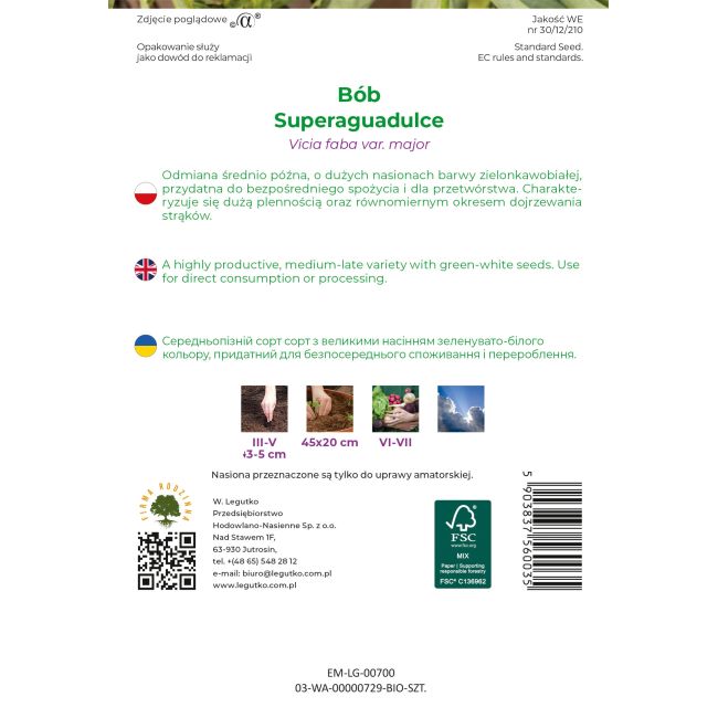 Bób BIO Superaguadulce 40g - Nasiona - W. Legutko