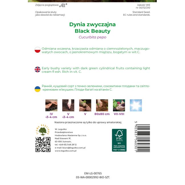 Cukinia BIO Black Beauty 2g - Nasiona - W. Legutko