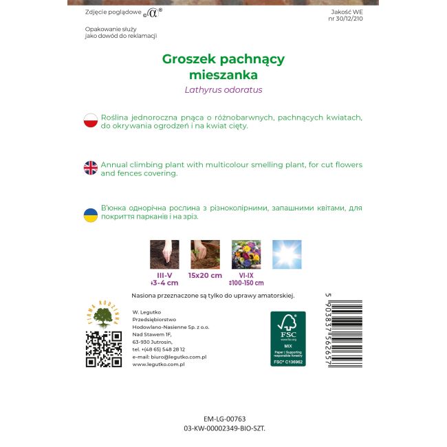 Groszek pachnący BIO mieszanka 2g - Nasiona - W. Legutko
