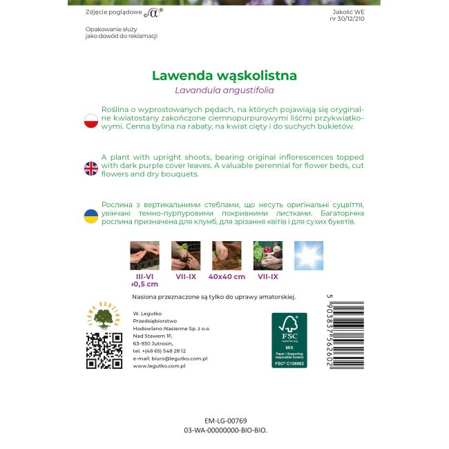 Lawenda wąskolistna BIO 0.20g - Nasiona - W. Legutko