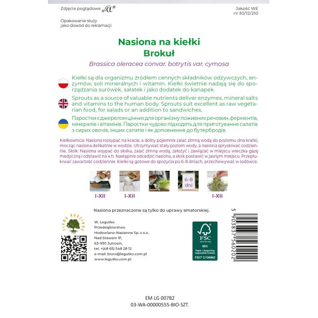Nasiona na kiełki BIO brokuł 10g - Nasiona - W. Legutko