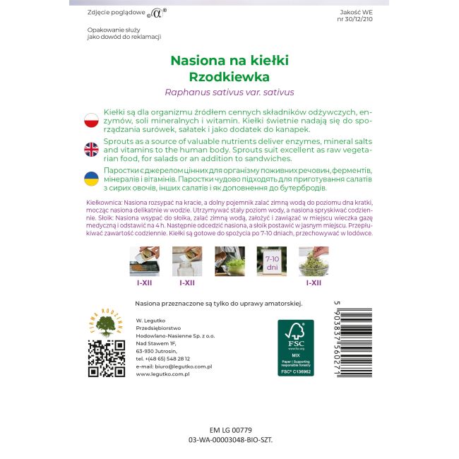 Nasiona na kiełki BIO rzodkiewka 20g - Nasiona - W. Legutko
