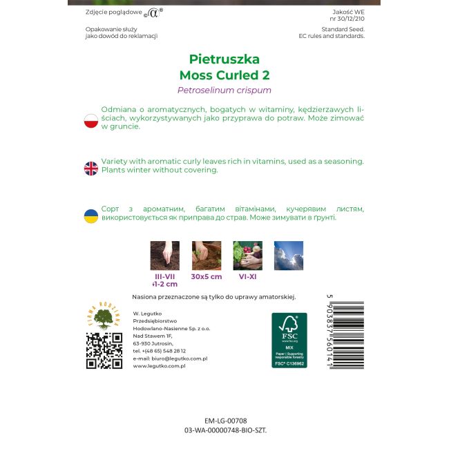 Pietruszka BIO Moss Curled 2 5g - Nasiona - W. Legutko