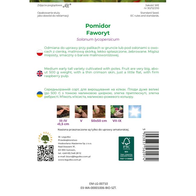 Pomidor BIO Faworyt 0.20g - Nasiona - W. Legutko