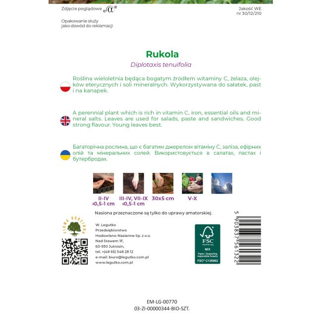 Rukola BIO 0.30g - Nasiona - W. Legutko
