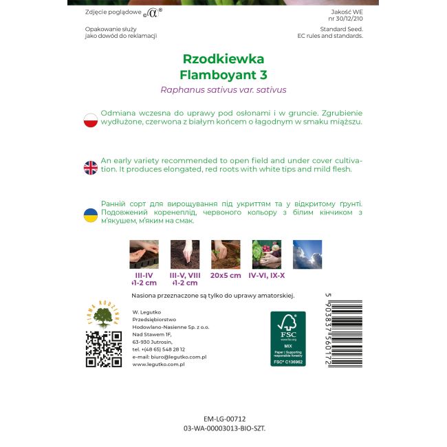 Rzodkiewka BIO Flamboyant 3 5g - Nasiona - W. Legutko