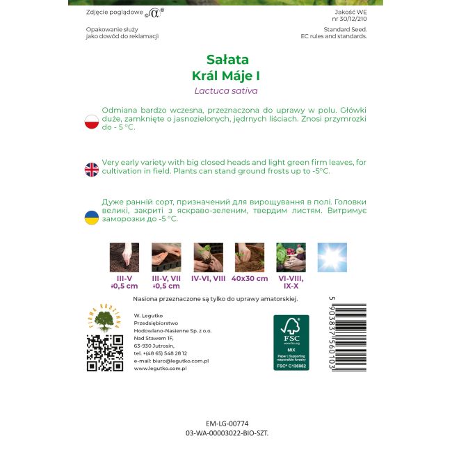 Sałata BIO Král Máje I 0.50g - Nasiona - W. Legutko