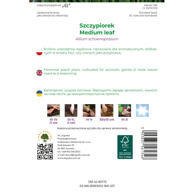 Szczypiorek BIO Medium leaf 1g - Nasiona - W. Legutko