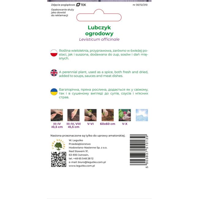 Lubczyk ogrodowy 0.50g - Nasiona - W. Legutko