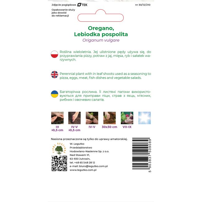 Oregano, Lebiodka pospolita 0.10g - Nasiona - W. Legutko