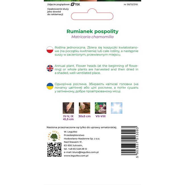 Rumianek pospolity 0.20g - Nasiona - W. Legutko