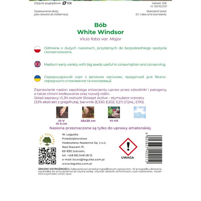 Bób White Windsor 50g nasiona zaprawiane - Nasiona - W. Legutko