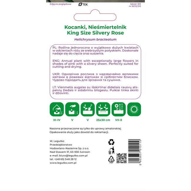 Kocanki, Nieśmiertelnik King Size Silvery Rose różowe 0.50g - Nasiona - W. Legutko