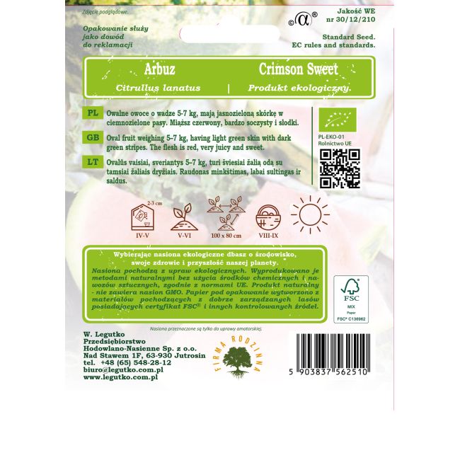 Arbuz BIO Crimson Sweet 0.50g - Nasiona - W. Legutko