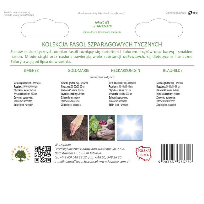 Kolekcja Fasol Szparagowych Tycznych - 4 odmiany - Nasiona - W. Legutko