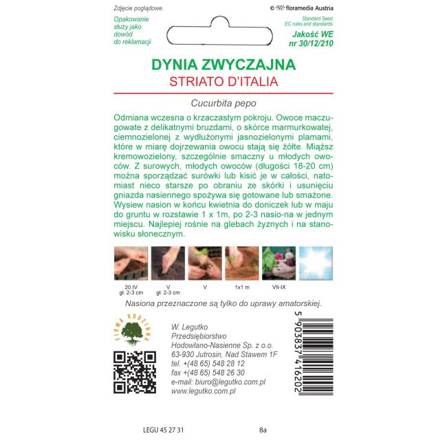Dynia zwyczajna - cukinia - Striato d' Italia - Nasiona - W. Legutko