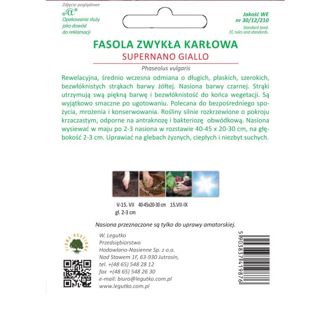 Fasola szparagowa - Supernano Giallo - Nasiona - W. Legutko