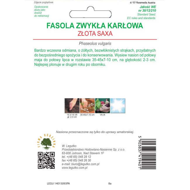 Fasola szparagowa - karłowa - Złota Saxa - 40 g - Nasiona - W. Legutko