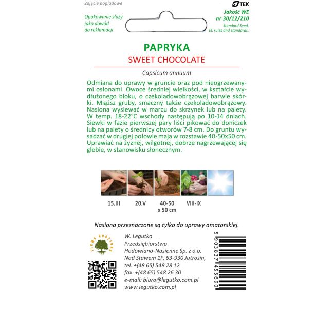 Papryka słodka - Sweet Chocolate - Nasiona - W. Legutko