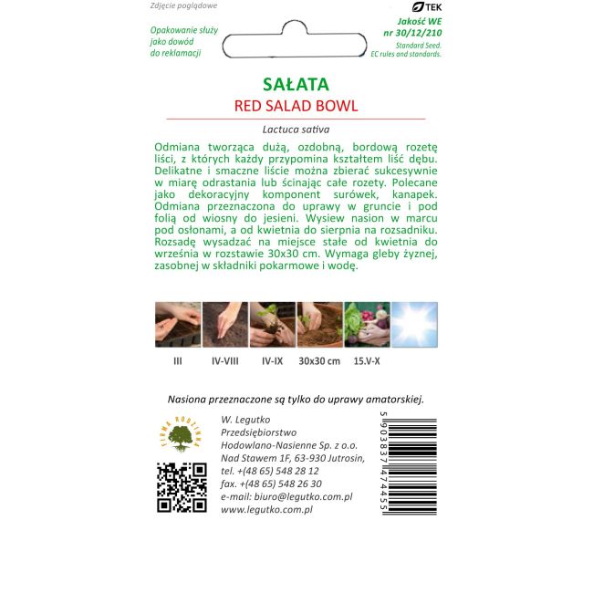 Sałata - liściowa - Red Salad Bowl - Nasiona - W. Legutko