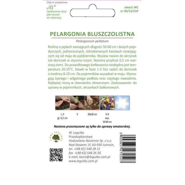 Pelargonia bluszczolistna - Speedy F2 - mieszanka - Nasiona kwiatów doniczkowych - W. Legutko