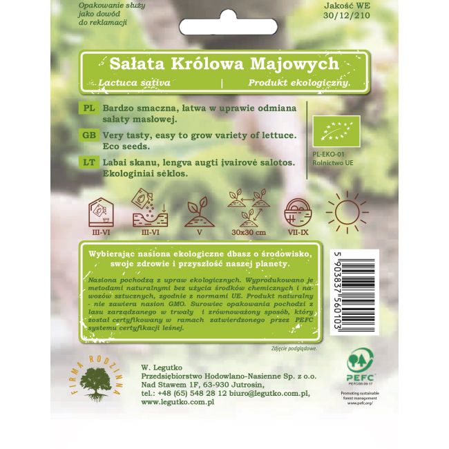 Sałata BIO Král Máje I 0.50g - Nasiona - W. Legutko