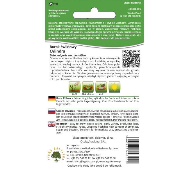 Burak ćwikłowy - Cylindra - 100 szt. nasion - Nasiona - W. Legutko