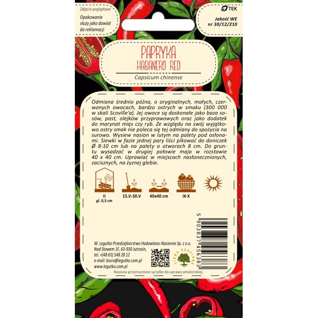 Papryka chińska - Habanero Red - Nasiona - W. Legutko