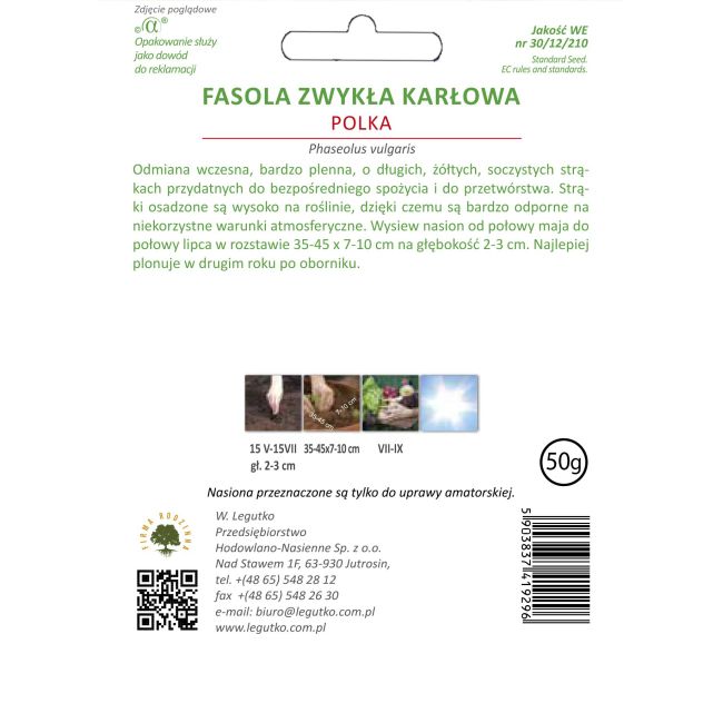 Fasola szparagowa - Polka - 40 g - Nasiona - W. Legutko