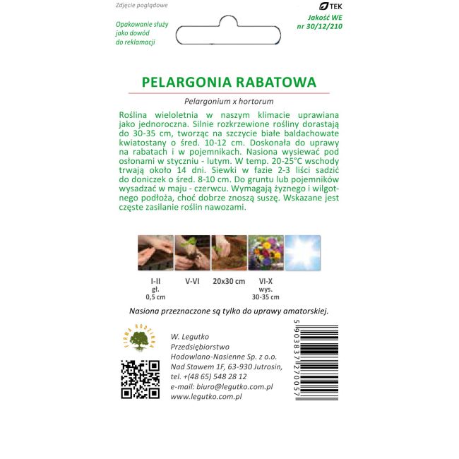 Pelargonia - rabatowa Gama F1 - biała - Nasiona - W. Legutko
