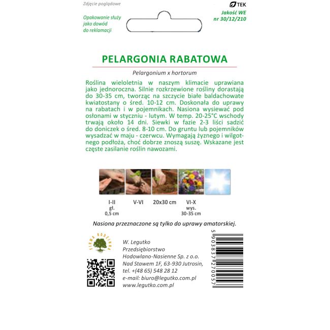 Pelargonia - rabatowa Gama F1 - biała - Nasiona kwiatów doniczkowych - W. Legutko