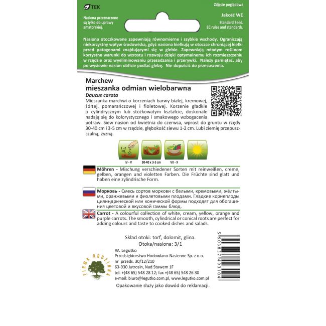 Marchew jadalna - mieszanka odmian wielobarwna - 400 szt. nasion - Nasiona - W. Legutko