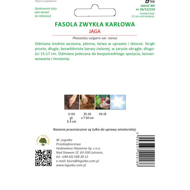 Fasola - szparagowa - Jaga - Nasiona - W. Legutko