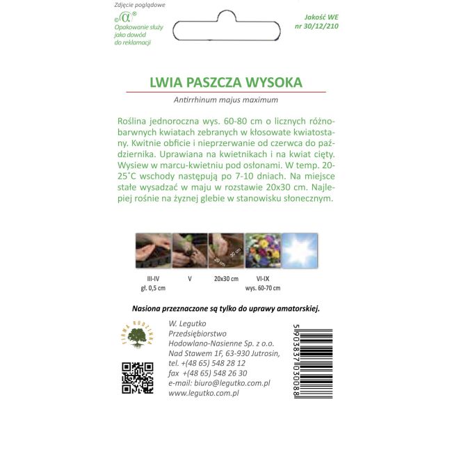 Lwia paszcza - wysoka - mieszanka - Nasiona - W. Legutko