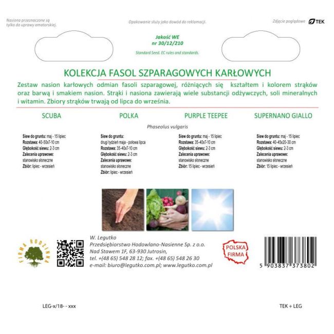 Kolekcja Fasol Szparagowych Karłowych - 4 odmiany - Outlet - W. Legutko