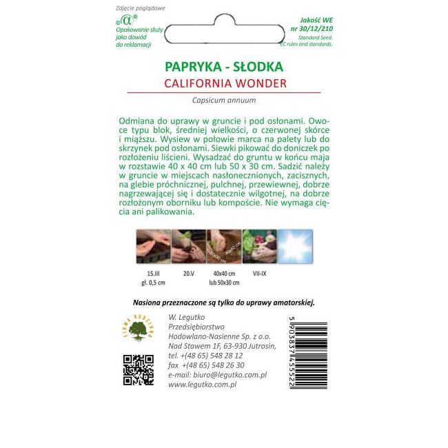 Papryka słodka - California Wonder - Nasiona - W. Legutko