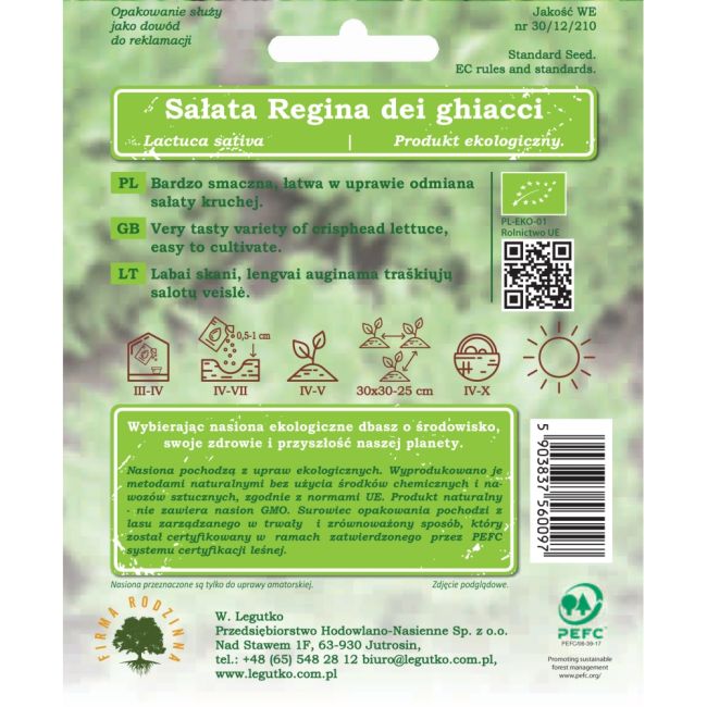 Sałata BIO Regina dei ghiacci 0.50g - Nasiona - W. Legutko