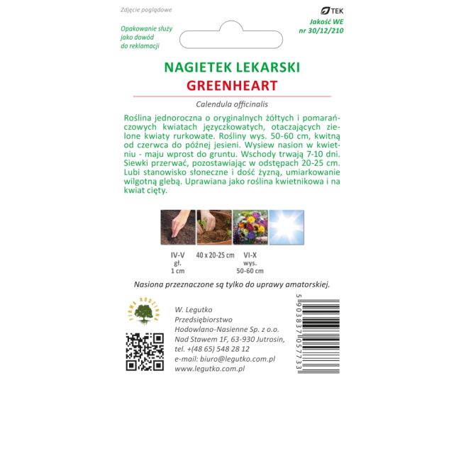 Nagietek - Greenheart - Zielone Serce - Nasiona - W. Legutko