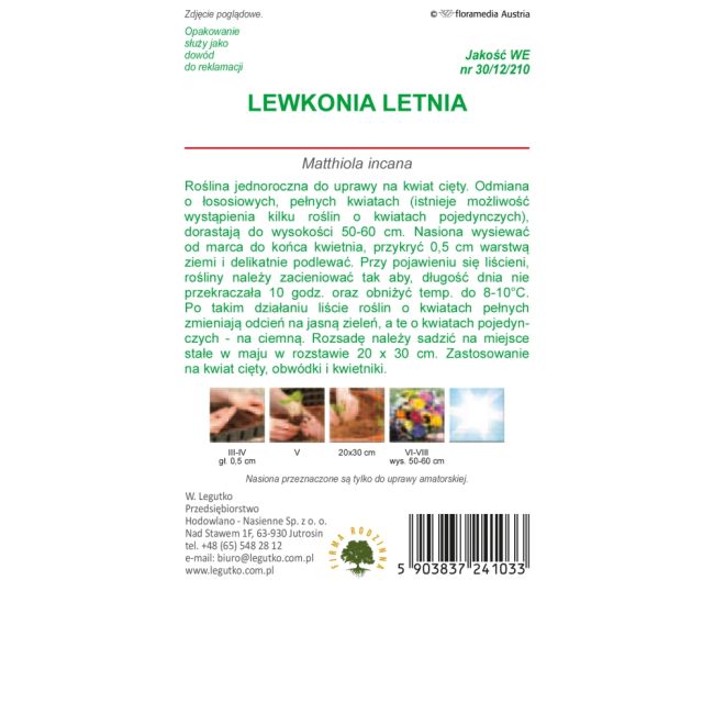 Lewkonia letnia - Excelsior łososiowa - Nasiona - W. Legutko